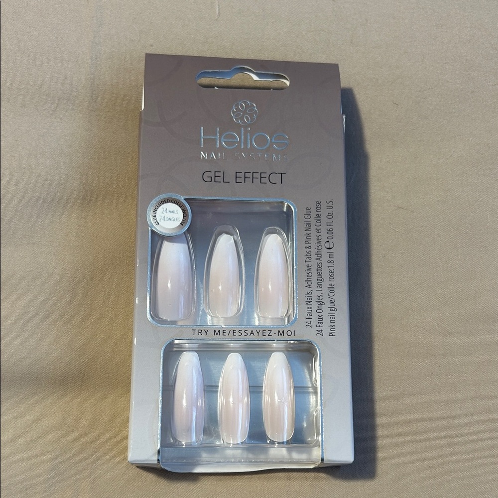 Helios Nail Systems Gel Effect 24 Faux Nails, Adhesive Tabs & Pink Nail Glue NWT